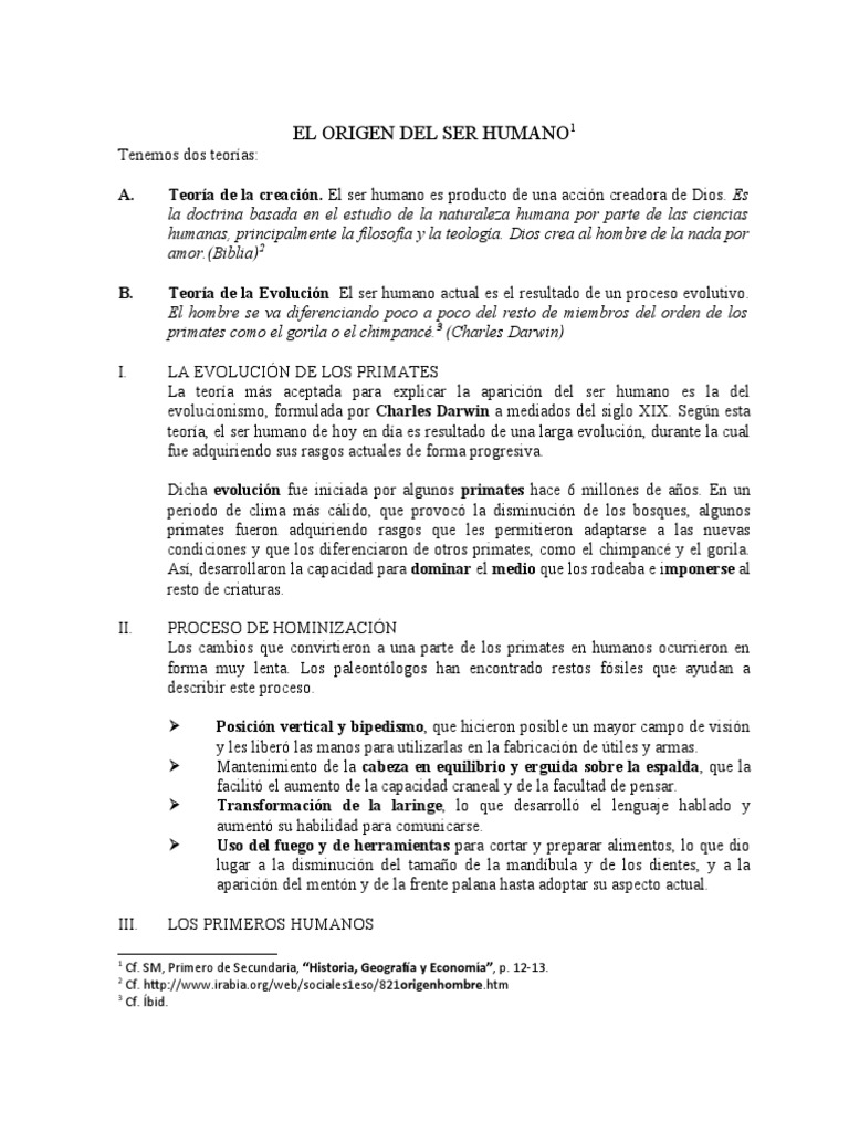 Origen y evolución del ser humano | PDF | Evolución | Evolución humana