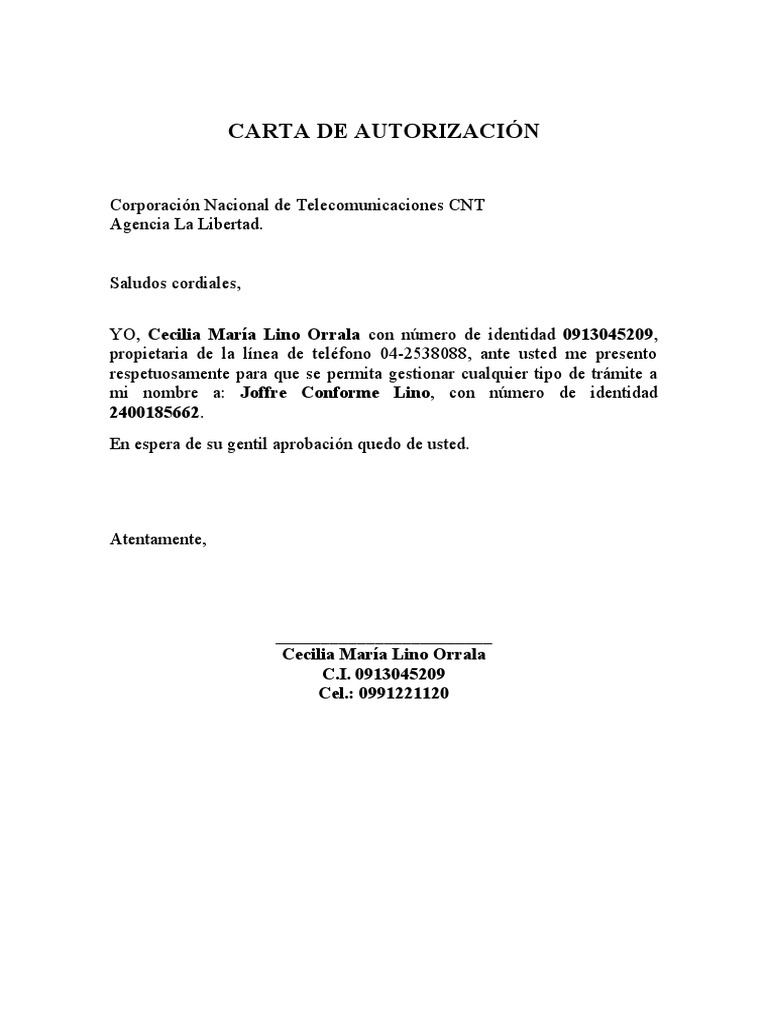 Carta de Autorización CNT | PDF