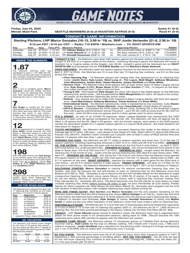 07.24.20 Game Notes | PDF | Baseball Leagues | Athletic Sports