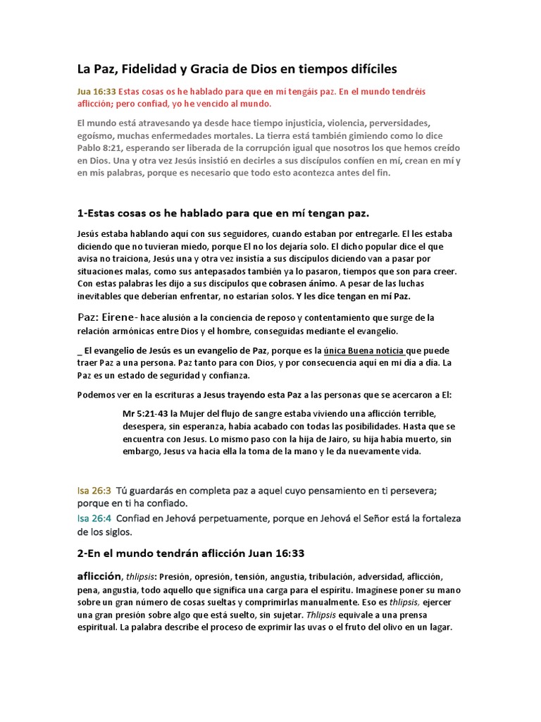 Paz, Fidelidad y Gracia de Dios en Tiempos Difíciles | PDF | Cristo ...