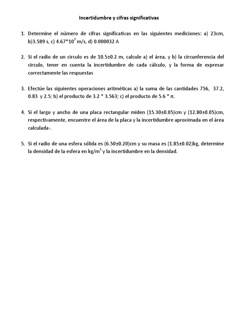 Cifras Significativas y Cálculos de Incertidumbre | PDF