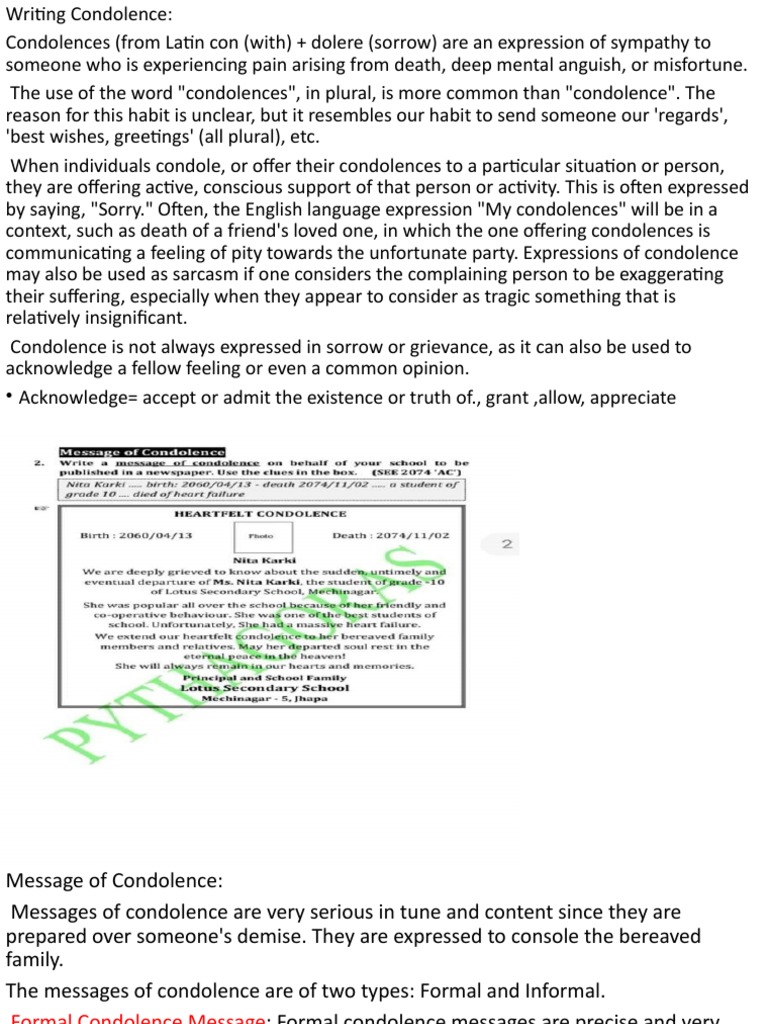 Writing Formal Condolence Messages | PDF