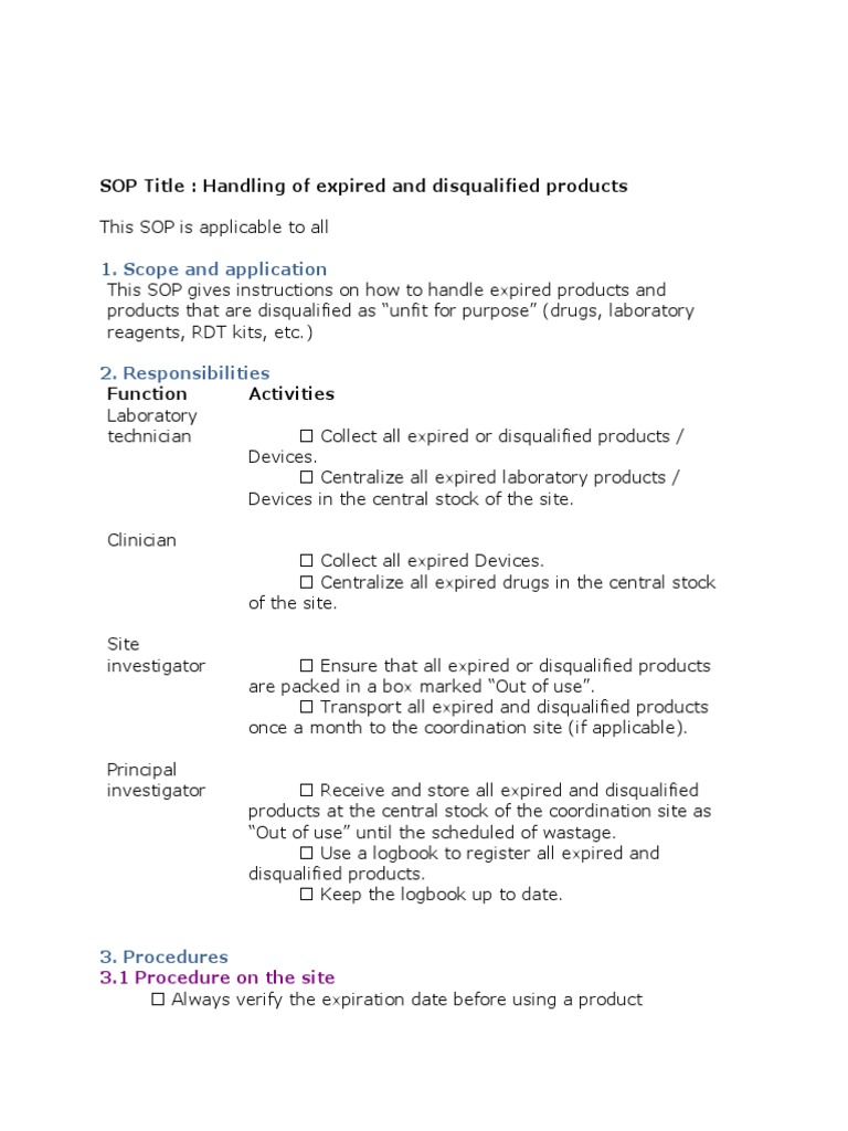 SOP for Handling Expired Products | PDF | Business