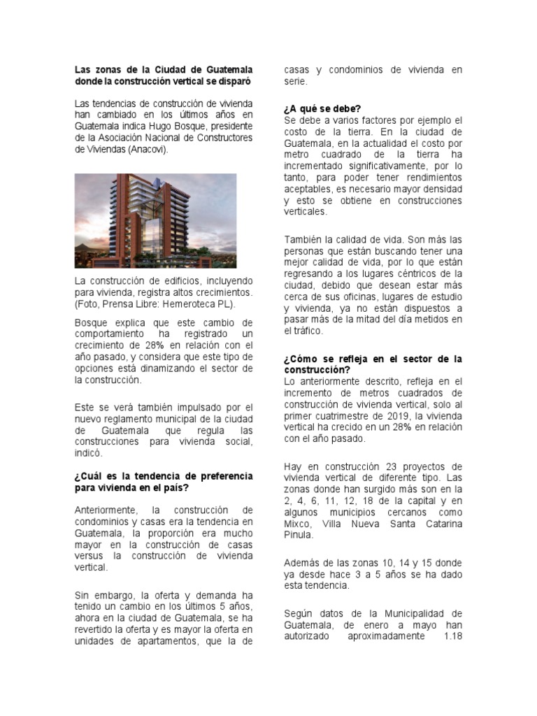 Crecimiento de Vivienda Vertical en Guatemala | PDF | Balance ...