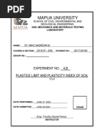 Mapua University: Experiment No. 4.B Plastice Limit and Plasticity Index of Soil