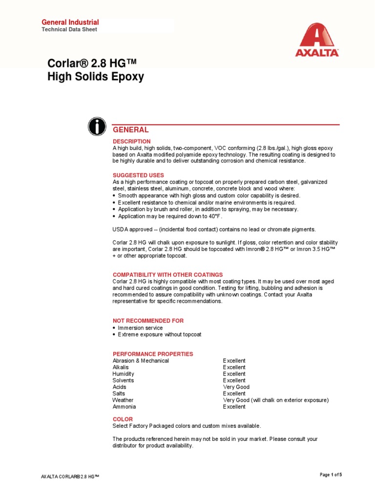 Corlar® 2.8 HG™ High Solids Epoxy: General | PDF | Materials | Building ...