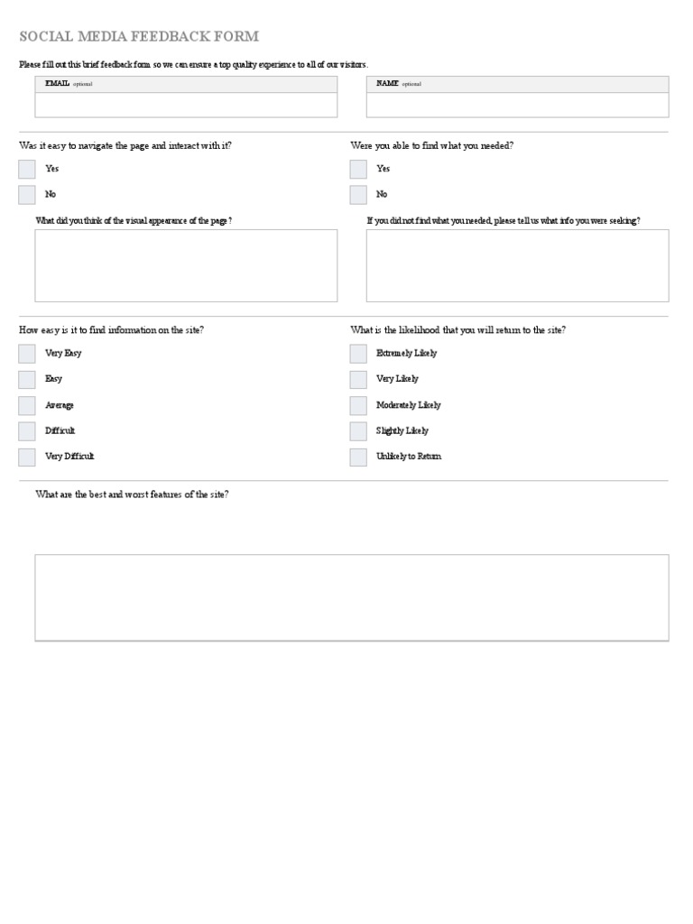 Social Media Feedback Form Was It Easy To Navigate The Page and