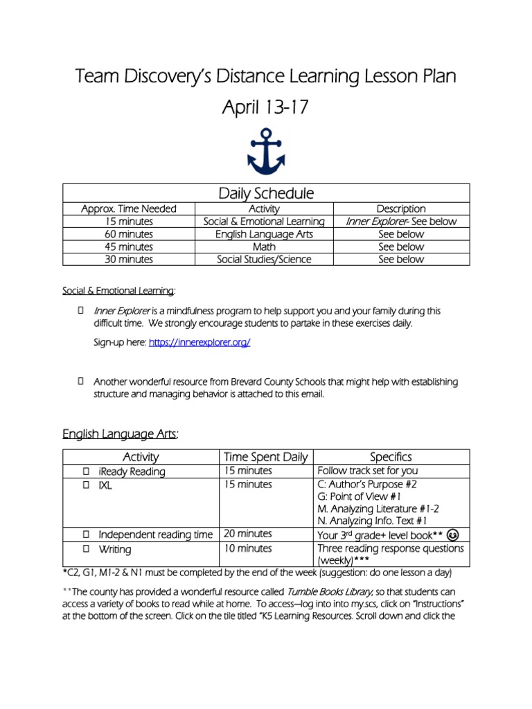 Distance Learning Lesson Plan Overview | PDF | Behavior Modification ...