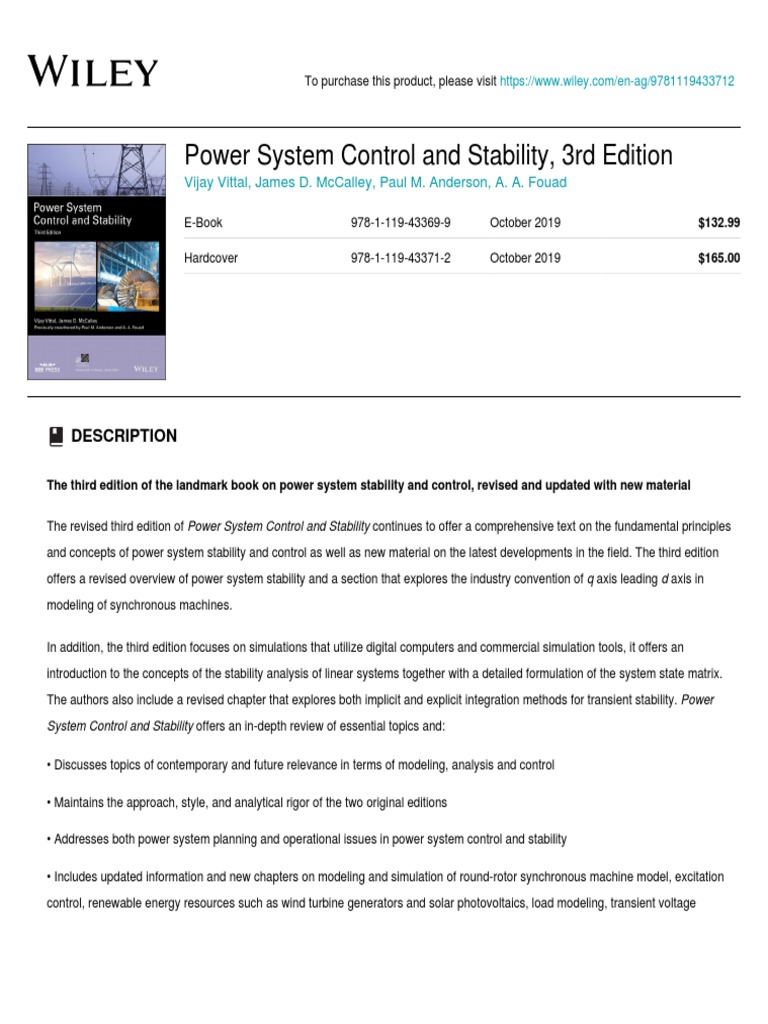 Power System Control and Stability, 3rd Ed. | PDF | System | Simulation