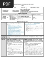 Department of Elementary Education Lesson Plan Format Legend