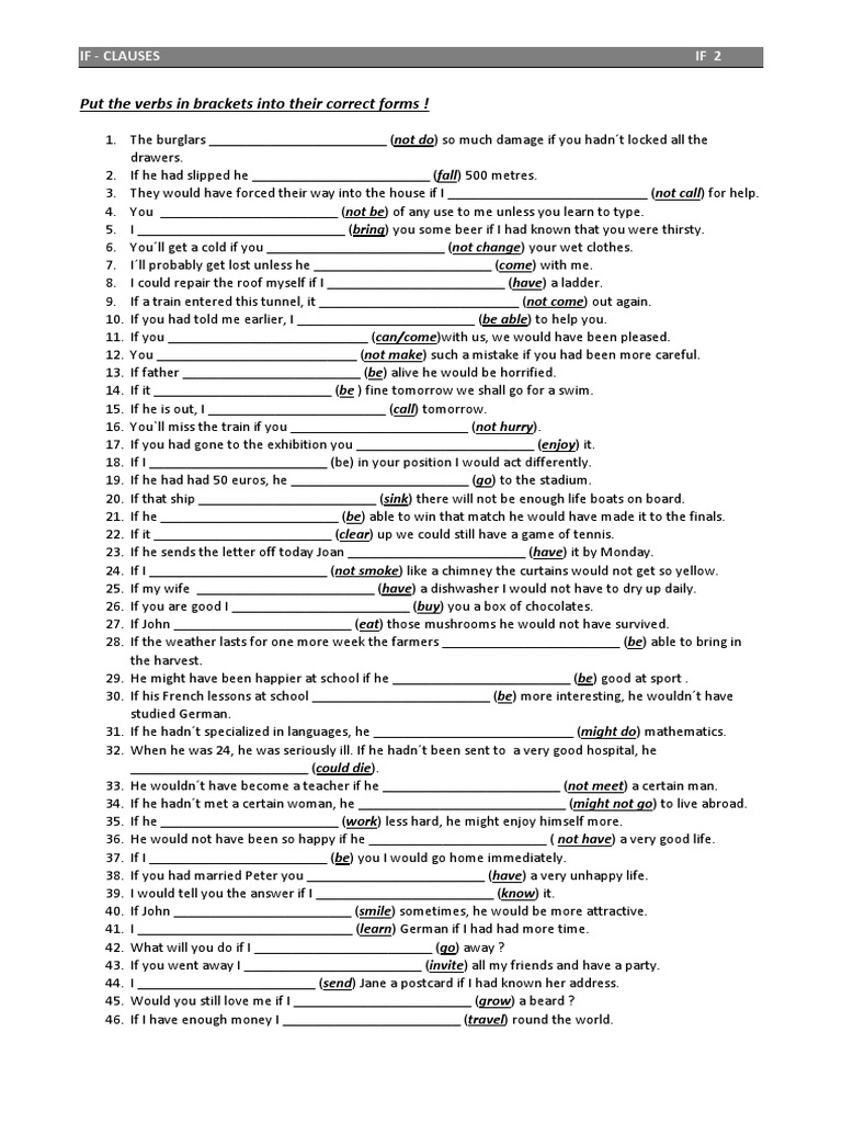 Put The Verbs in Brackets Into Their Correct Forms !: If - Clauses If 2 ...
