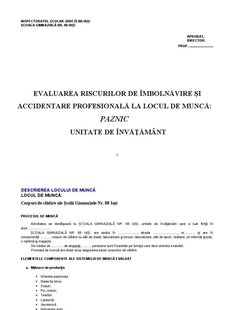 6.3. EVALUARE RISCURI Paznic | PDF