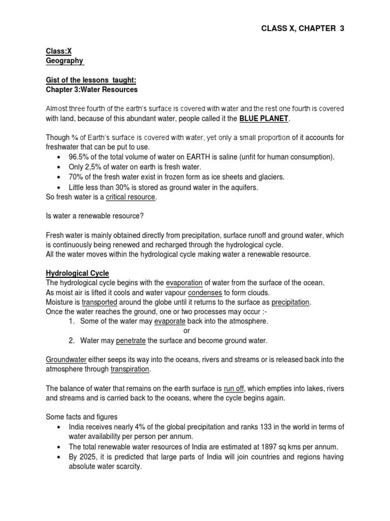 Class10 Geography Assignment 7 PDF Water Cycle Water Resources