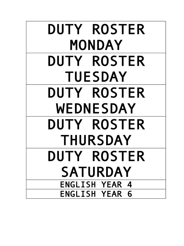 Weekly Duty Roster & English Schedule | PDF