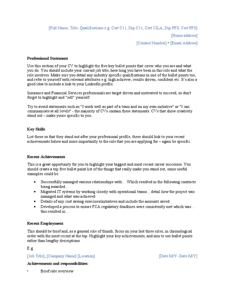 Insurance CV Template - Reed Insurance | PDF | Business