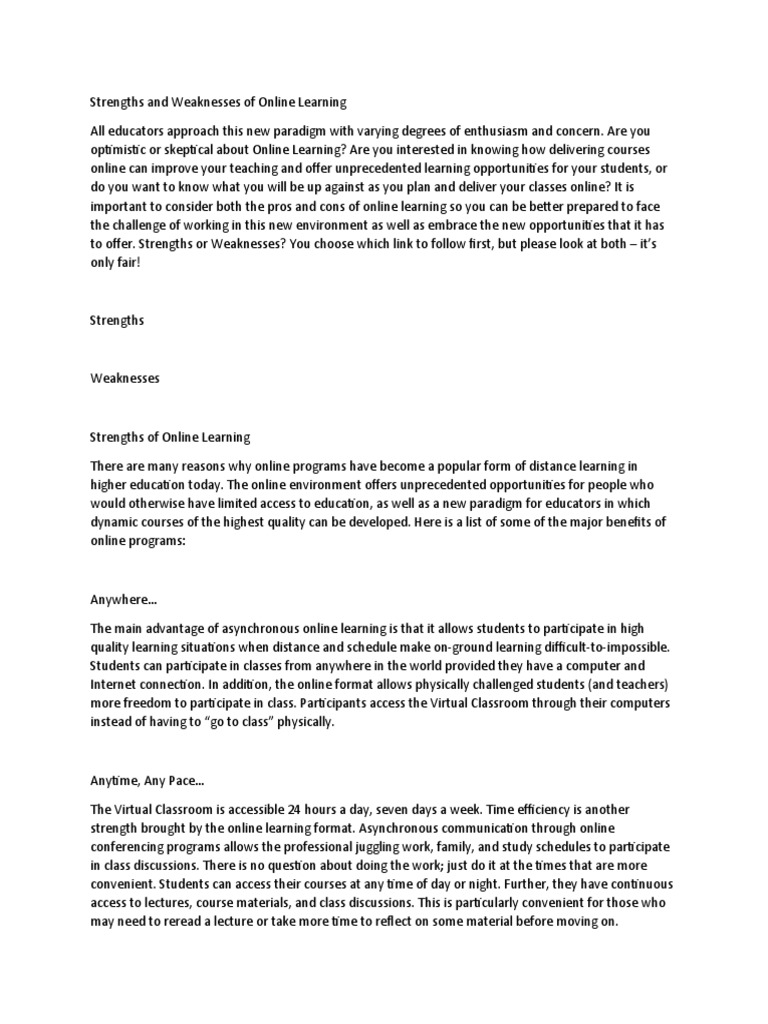Online Learning: Strengths and Weaknesses | PDF | Educational ...