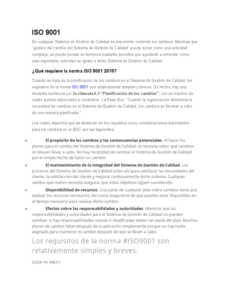 Gestión de Cambios en ISO 9001 | PDF | Gestión de la calidad | Sistema ...