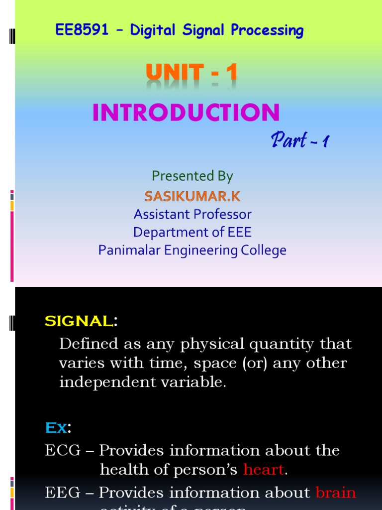 Unit 1 EE8591 Digital Signal Processing PDF Digital Signal
