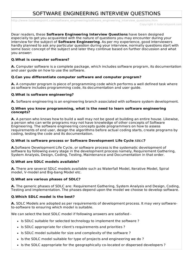 Software Engineering Interview Questions PDF | PDF | Software ...