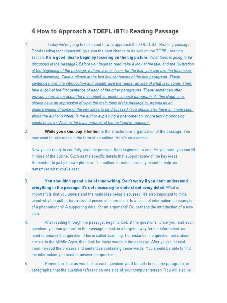 4 How To Approach A TOEFL iBT | PDF | Speed Reading | Question