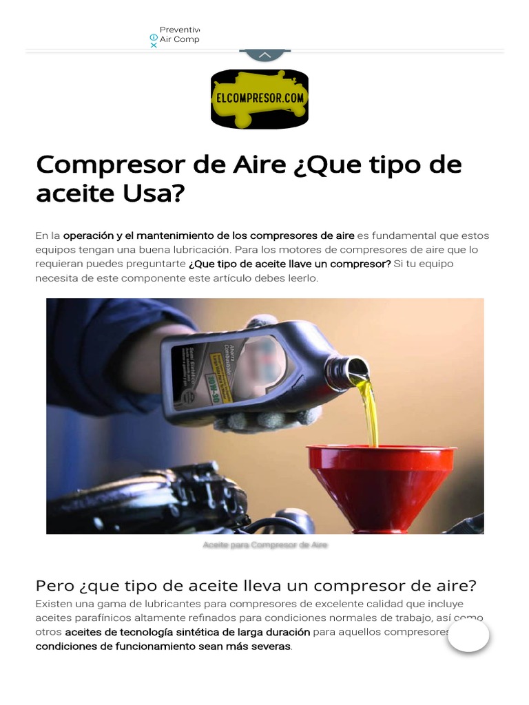 Aceites para Compresores de Aire | PDF | Lubricante | Pistón