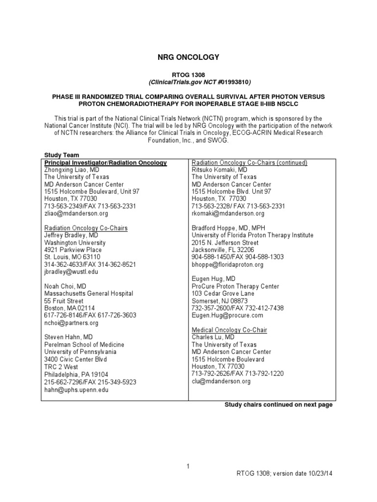 NRG Oncology: RTOG 1308 | PDF | Radiation Therapy | Lung Cancer