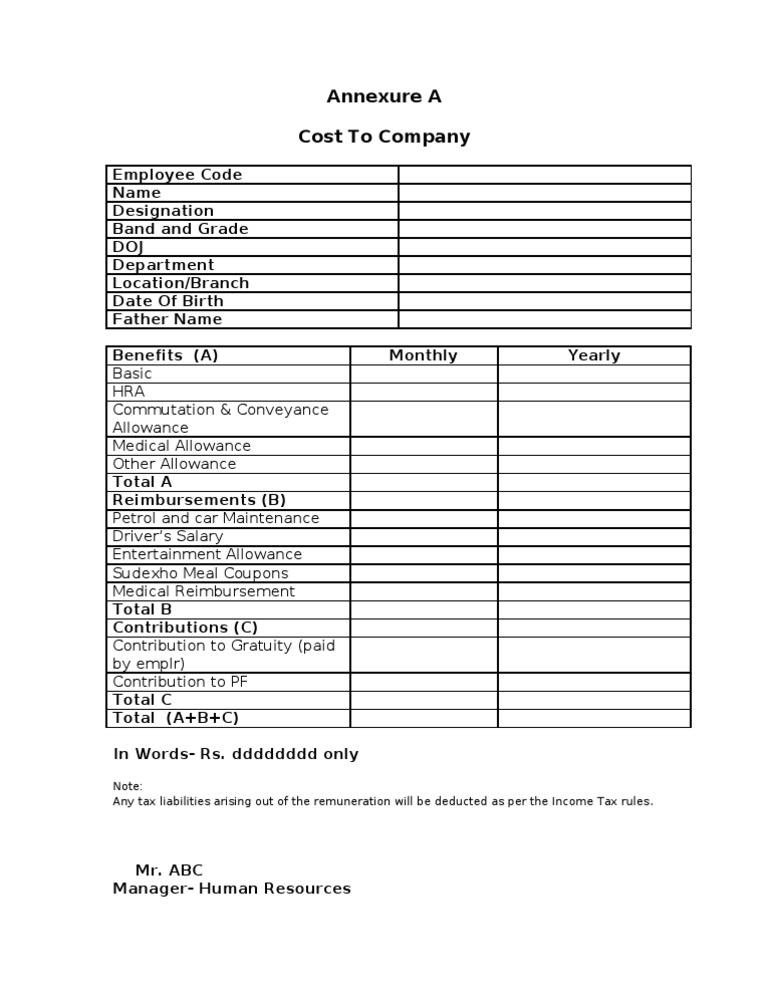Appointment Letter Sample With Salary Break Up 