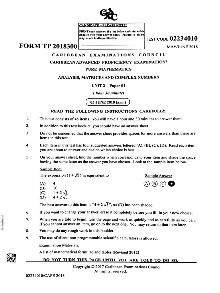 Unit 2 Pure Mathematics (2018) P1 PDF | PDF