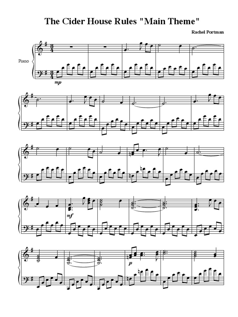 Cider House Rules Piano Sheet Music Download