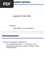 Lecture 9: SQL-DDL: Reference: Read Chapter 4.1-4.2 of The Textbook