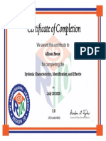 Dyslexia Course Completion Certificate