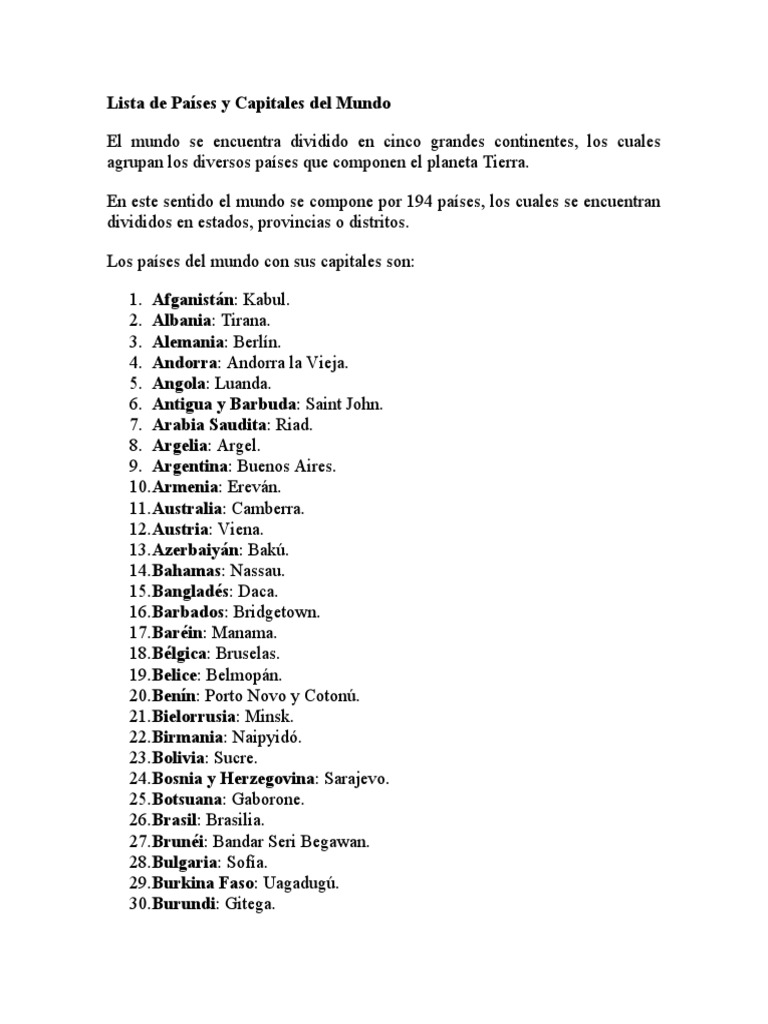 Lista de Países y Capitales Del Mundo | PDF | Clubes deportivos ...