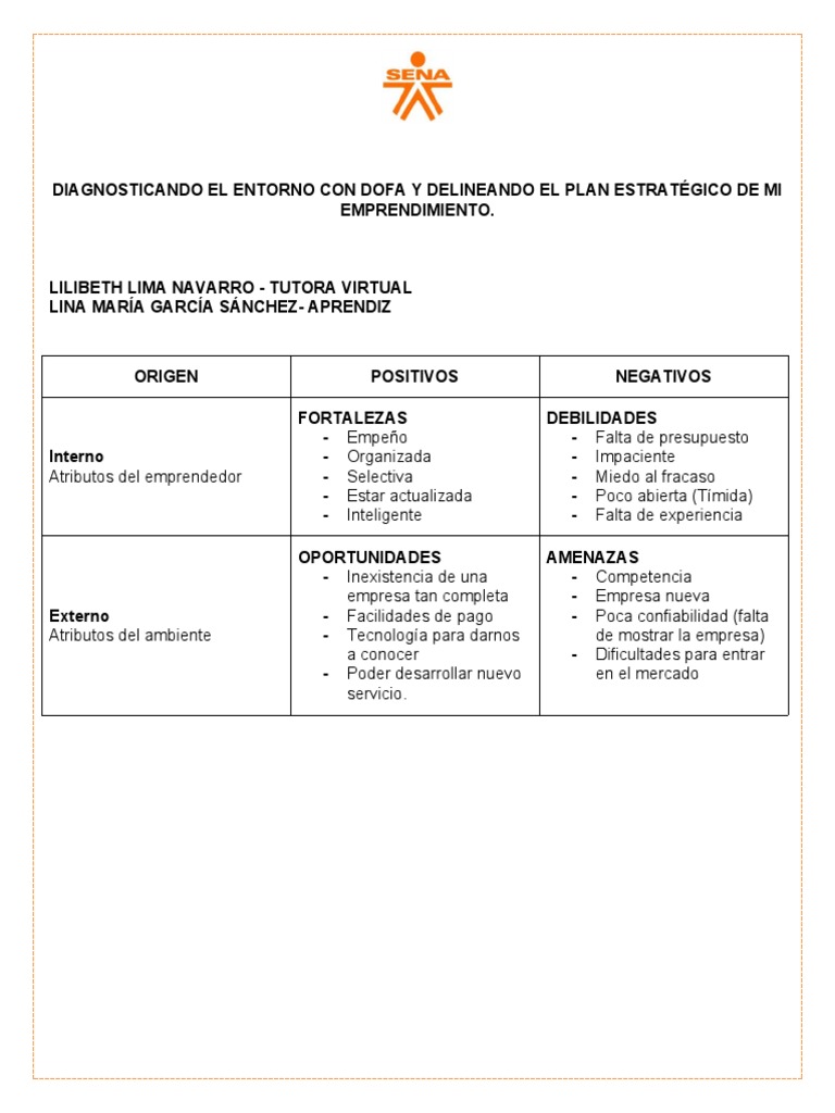 Diagnosticando El Entorno Con Dofa y Delineando El Plan Estratégico de ...