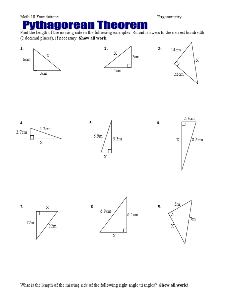 Pythagorean Theorem 21  PDF  Length  Geometric Measurement With Regard To Pythagorean Theorem Worksheet Answers