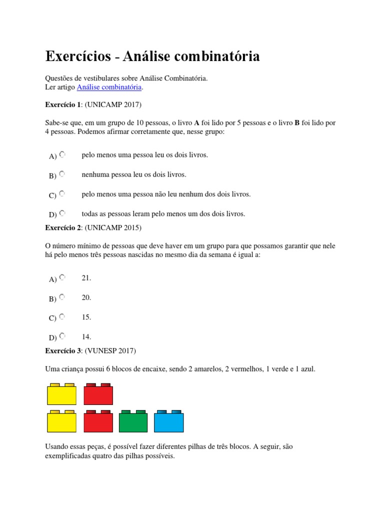 Exercícios Análise Combinatória | PDF