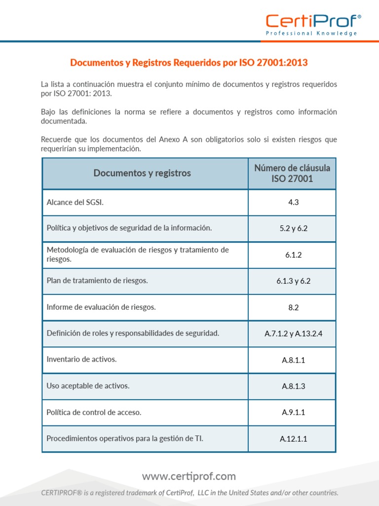 Documentos Requeridos para ISO 27001 | PDF | Seguridad de información ...