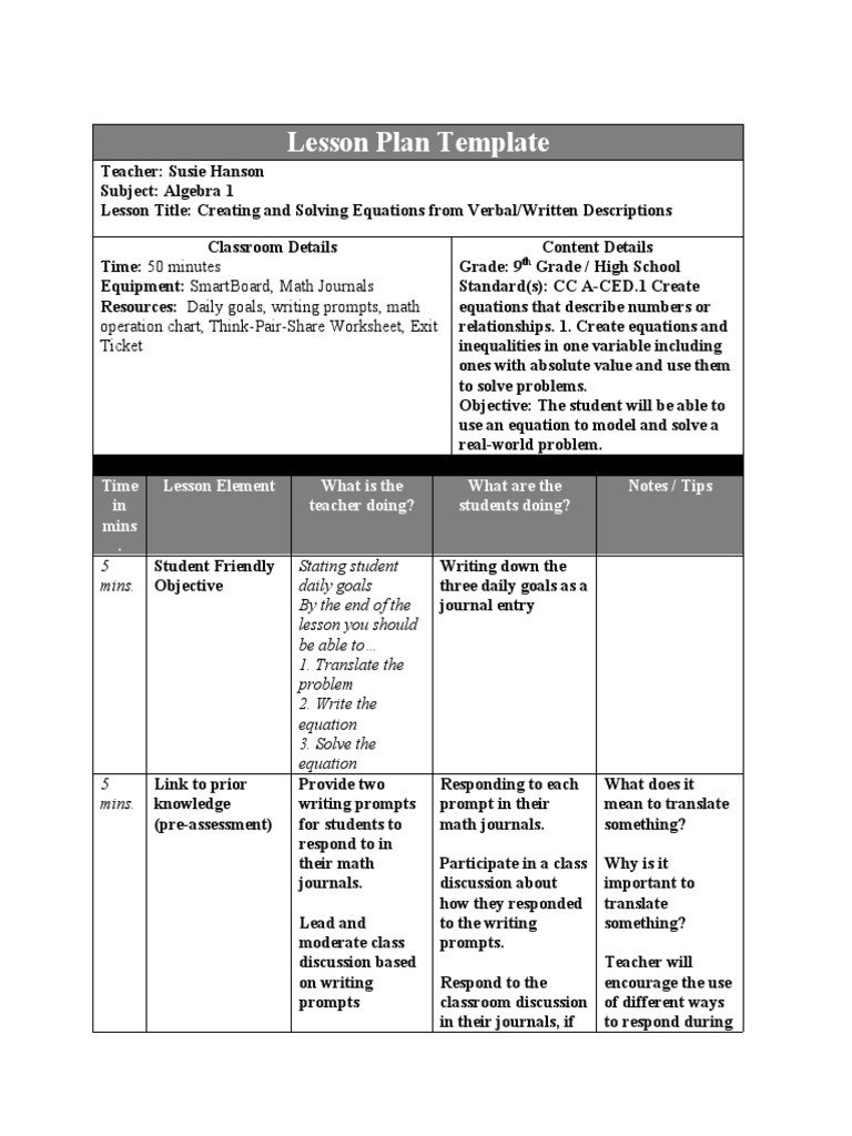 Algebra 1: Solving Equations | PDF | Worksheet | Lesson Plan