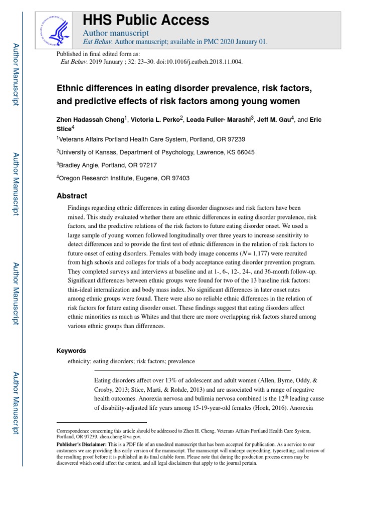 Ethnic Differences in Eating Disorder Prevalence, Risk Factors, and ...