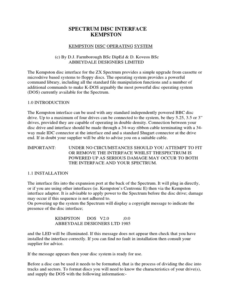 Spectrum Disc Interface Kempston | PDF | Filename | File Format
