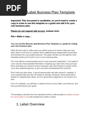 Record Label Business Plan Template