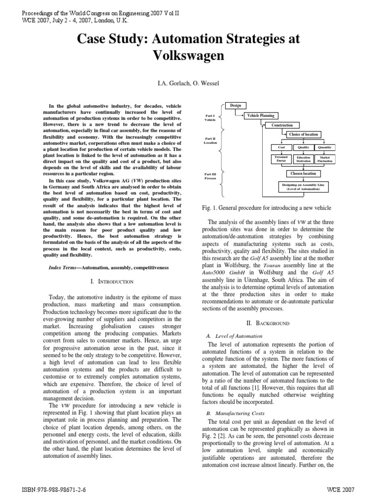 VW Automation Strategies Case Study | PDF | Automation | Volkswagen Group