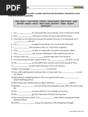 Mod008 Modal Verbs Pdf Linguistic Morphology Syntax
