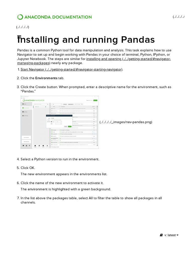 Installing and Running Pandas - Anaconda Documentation | PDF | Software