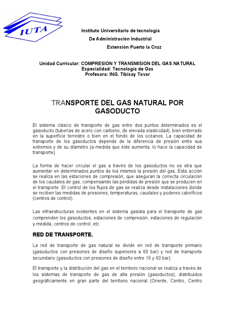 Transporte de Gas Natural por Gasoducto | PDF | Gas natural licuado ...