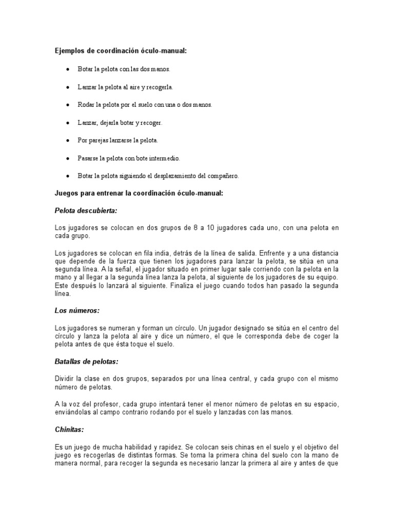 Ejemplos de Coordinación Óculo Manual | PDF | Pelota | Equipos