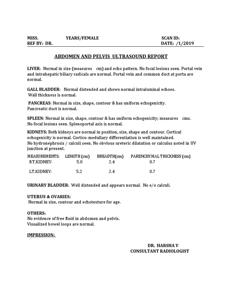 Normal Abdomen and Pelvis Ultrasound Report | PDF