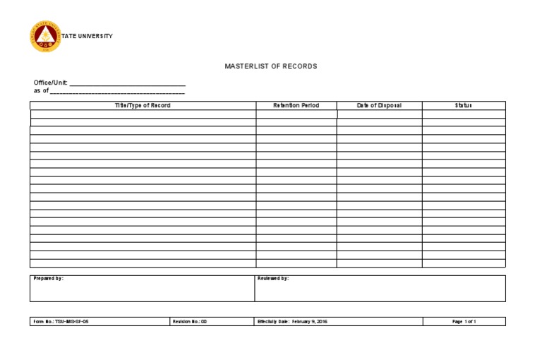 Tarlac State University Records Masterlist | PDF