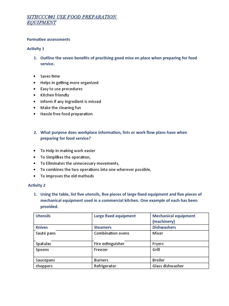 SITHCCC001 Use Food Preparation Equipment Booklet PDF Knife