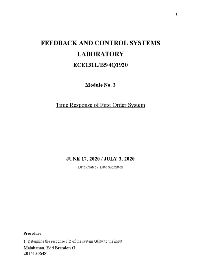 Feedback and Control Systems Laboratory ECE131L/B5/4Q1920 PDF
