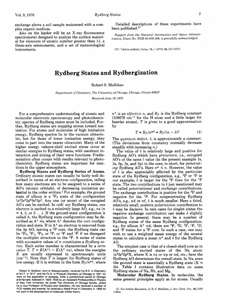 Rydberg States in Atomic Spectroscopy | PDF | Electron Configuration ...